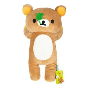 San-X Rilakkuma Plush Toy Brown New Napping w/ Four Leaf Clover Series 20"